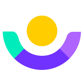 Image of Customer.io logo icon, with a gold circle and semi-circle shape in purple and green directly below it. Logo