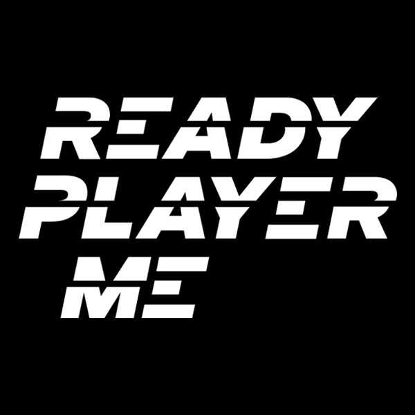 Ready Player Me logo icon with black background and white text that reads "Ready Player Me" in a stylized italic font.