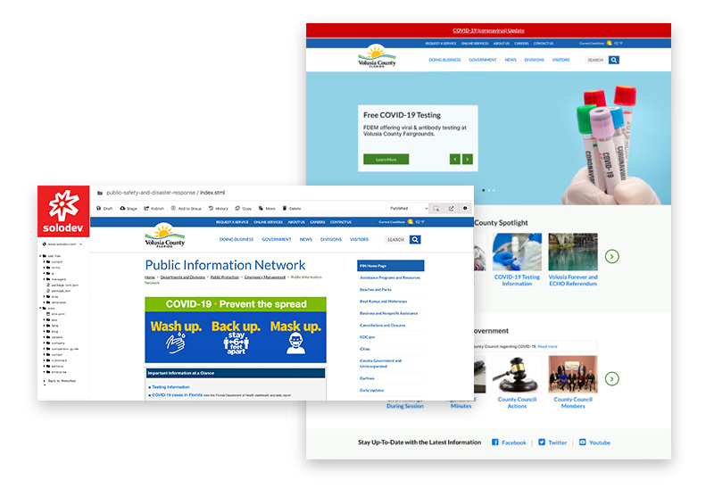 Volusia County Website with COVID-19 alerts