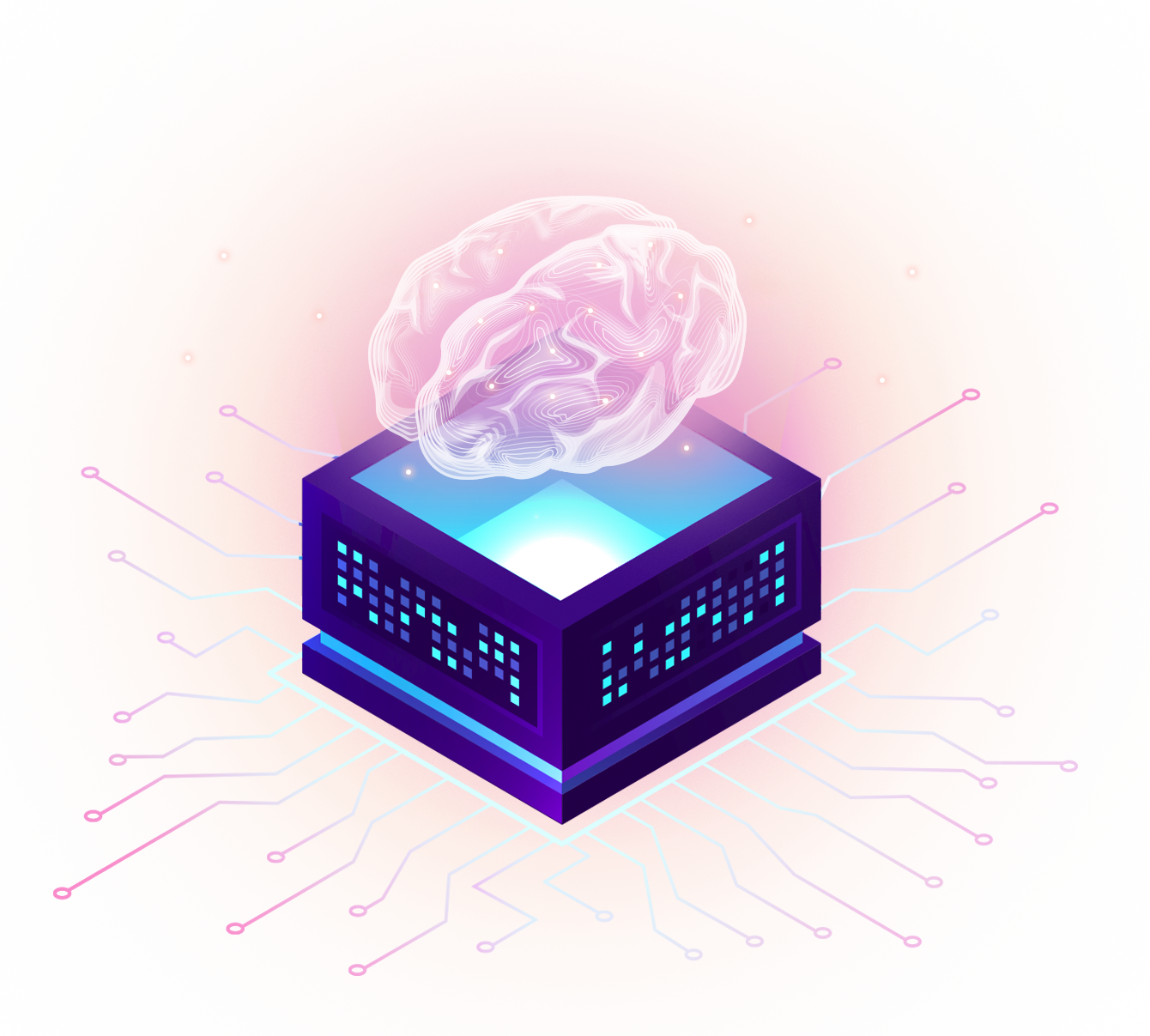 Transparent brain on a purple box