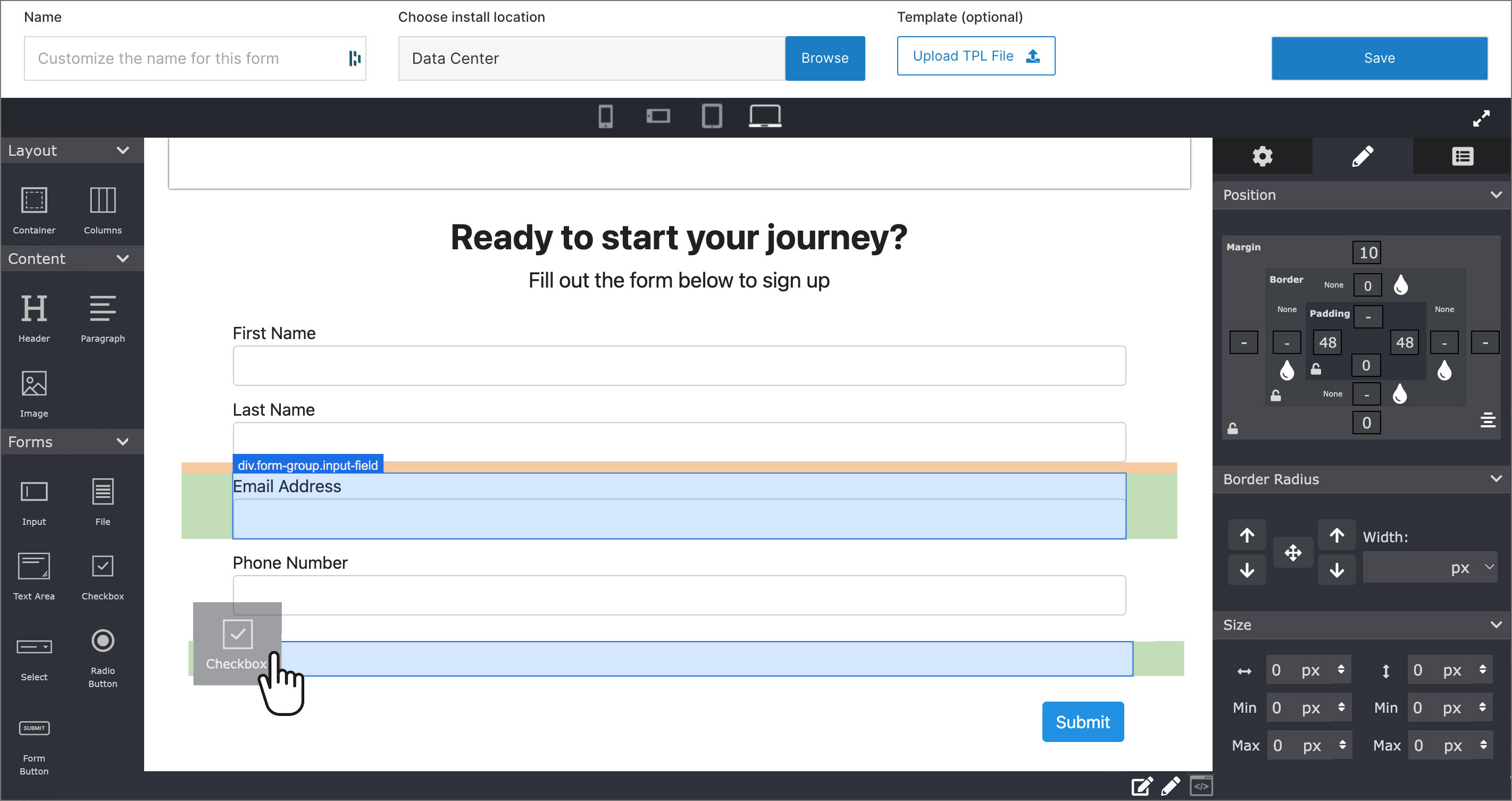 image of CMS form builder ui