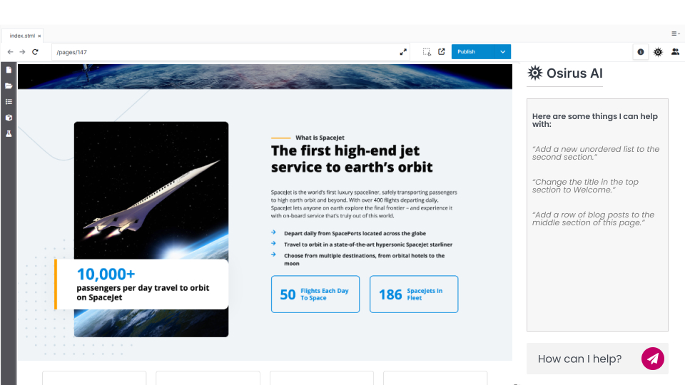 image showing a the website panel