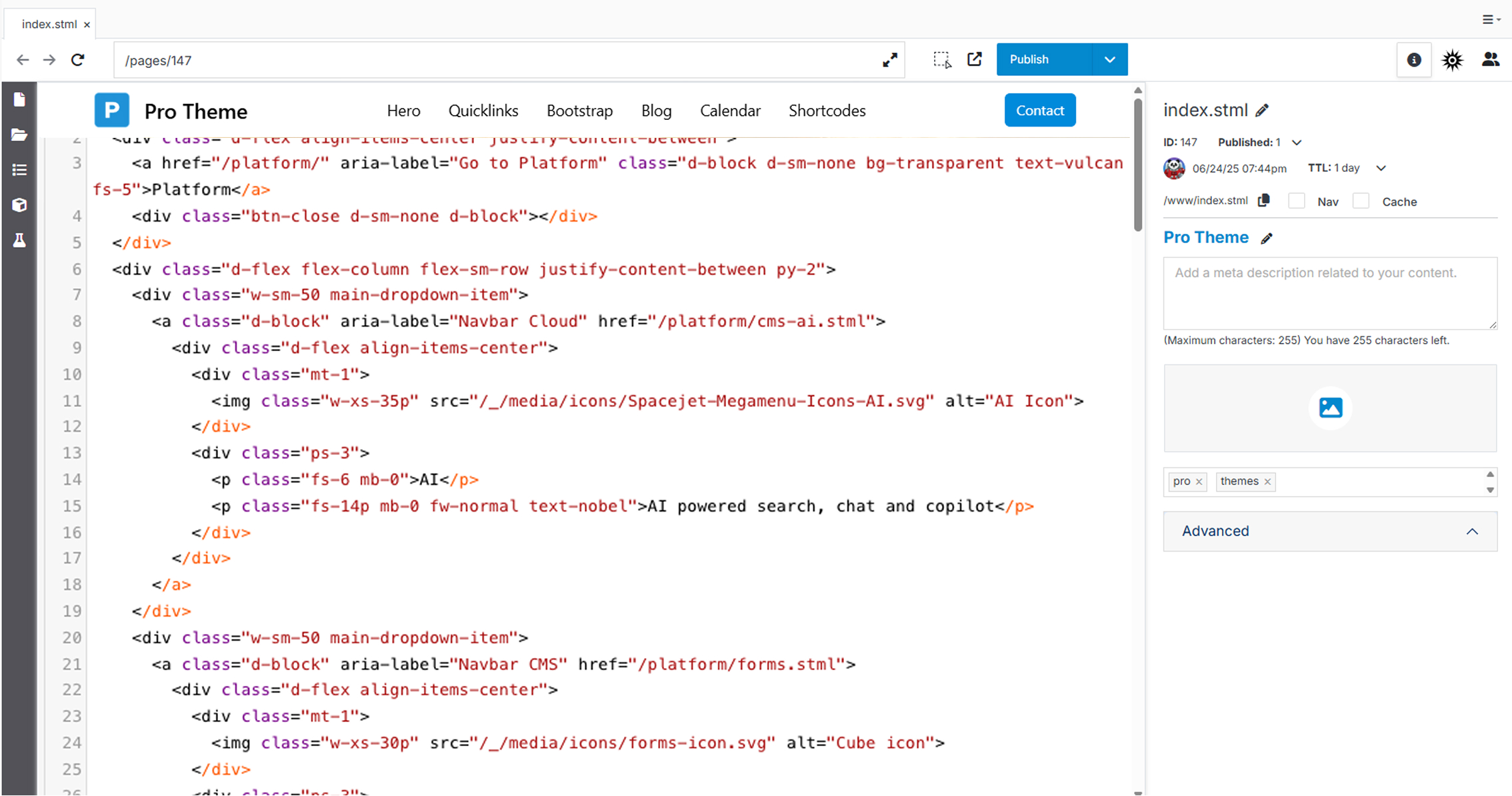 image showing a the website panel