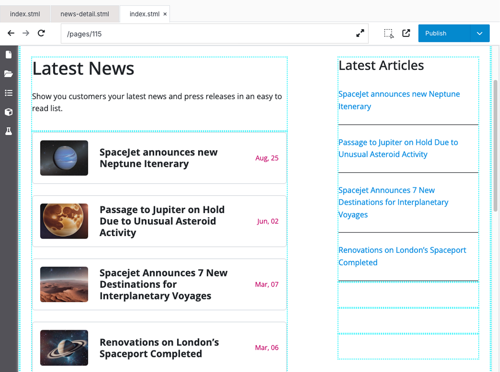 image showing a the website panel