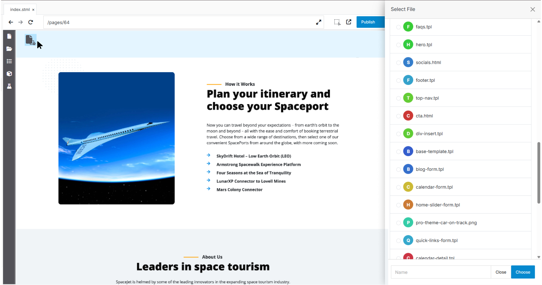 image showing a the website panel