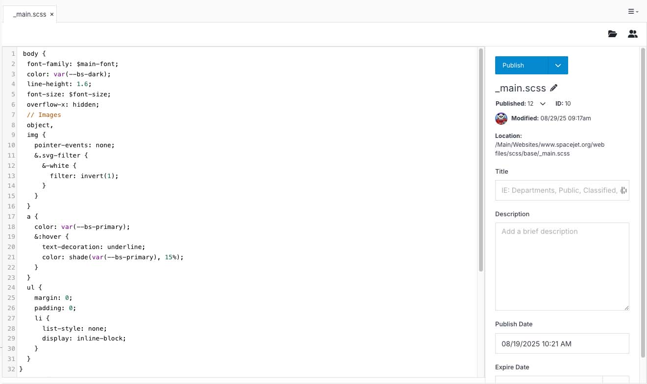 image showing site map panel in solodev cms