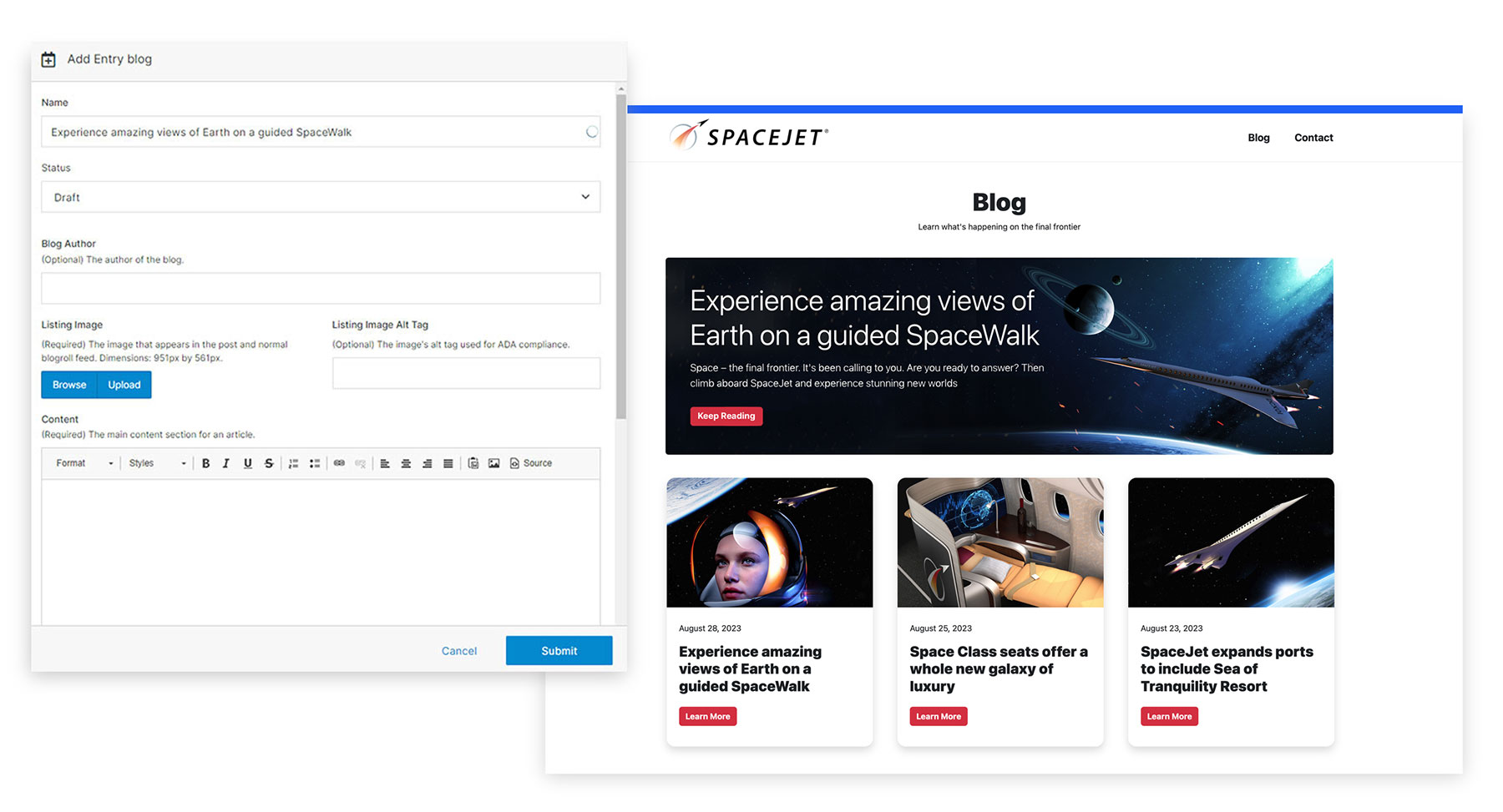 screenshot of solodev blog module api