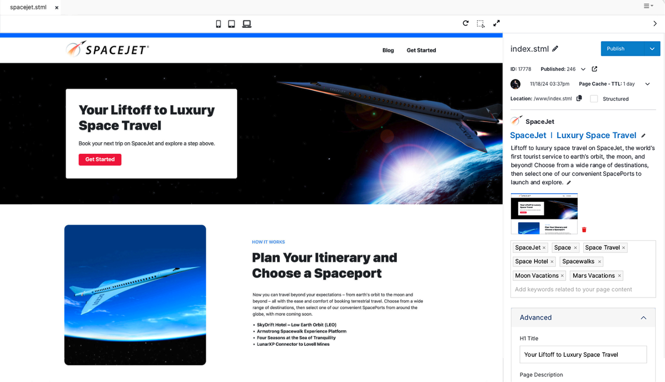 image showing front-end and back-end of spacejet website