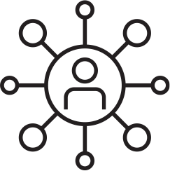 User icon in a circle surrounded by small circles