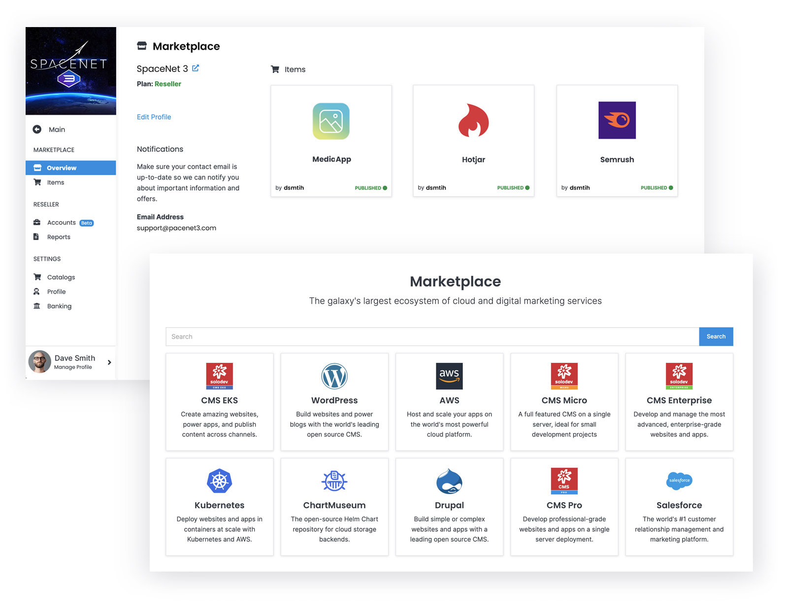 Composite of Solodev Catalog and products