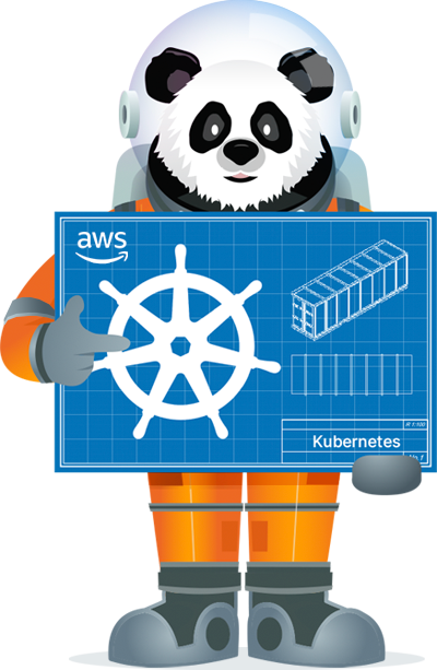 Rocket Spacebear holding a blueprint of AWS