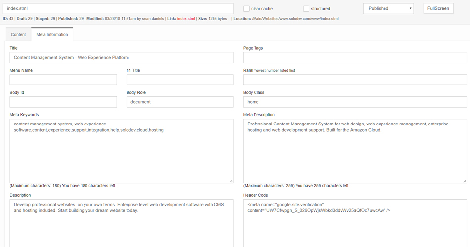 How to Page Meta Information with Your Solodev Website 