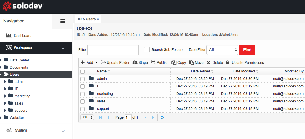 Solodev User Permissions