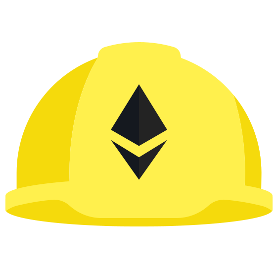 Image of Hardhat logo icon – a graphical illustration of the front view of a yellow construction hardhat with an Ethereum logo in black.