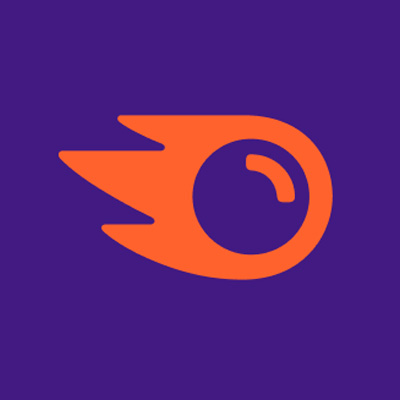 Semrush logo icon - a stylized flame in orange against a purple square.