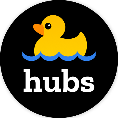 Hubs by Mozilla icon - a graphic duck floating in water above the word "hubs".