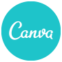 Canva logo - script font of the "Canva" text in a light blue circle.