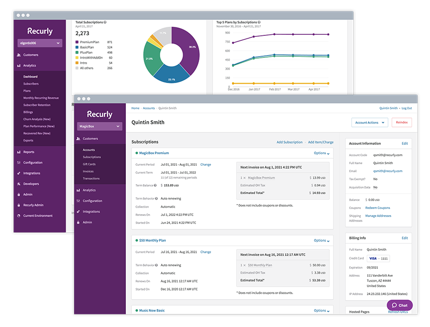 Recurly software screenshots featuring graphs and charts. featured Image