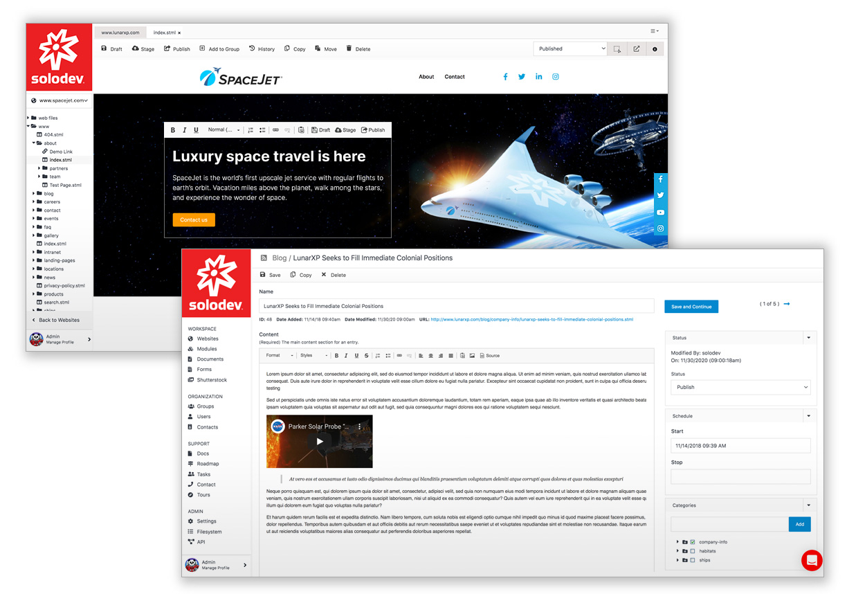 Composite of Solodev CMS Pro screenshots. featured Image