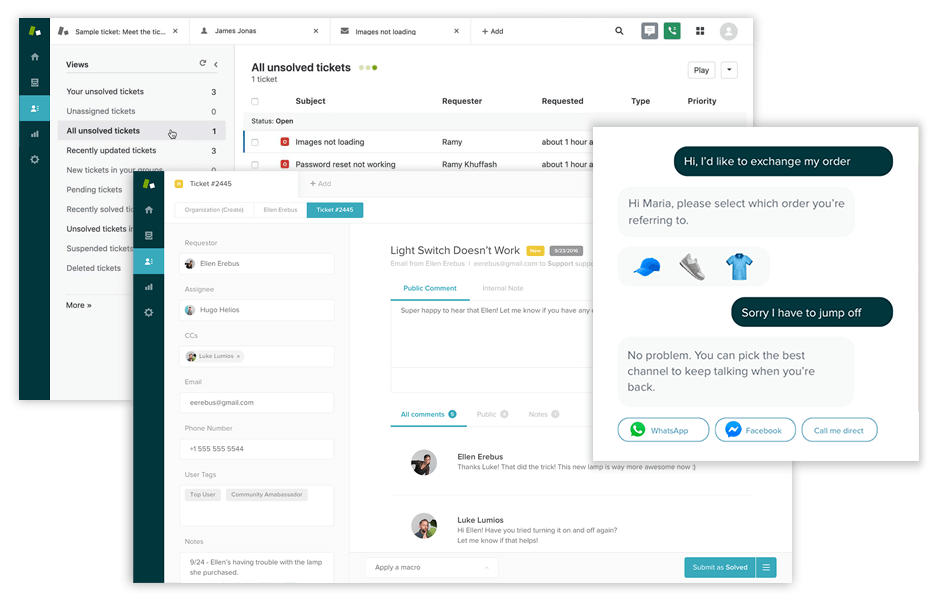 Zendesk customer service user interface showing tickets being processed through the software.