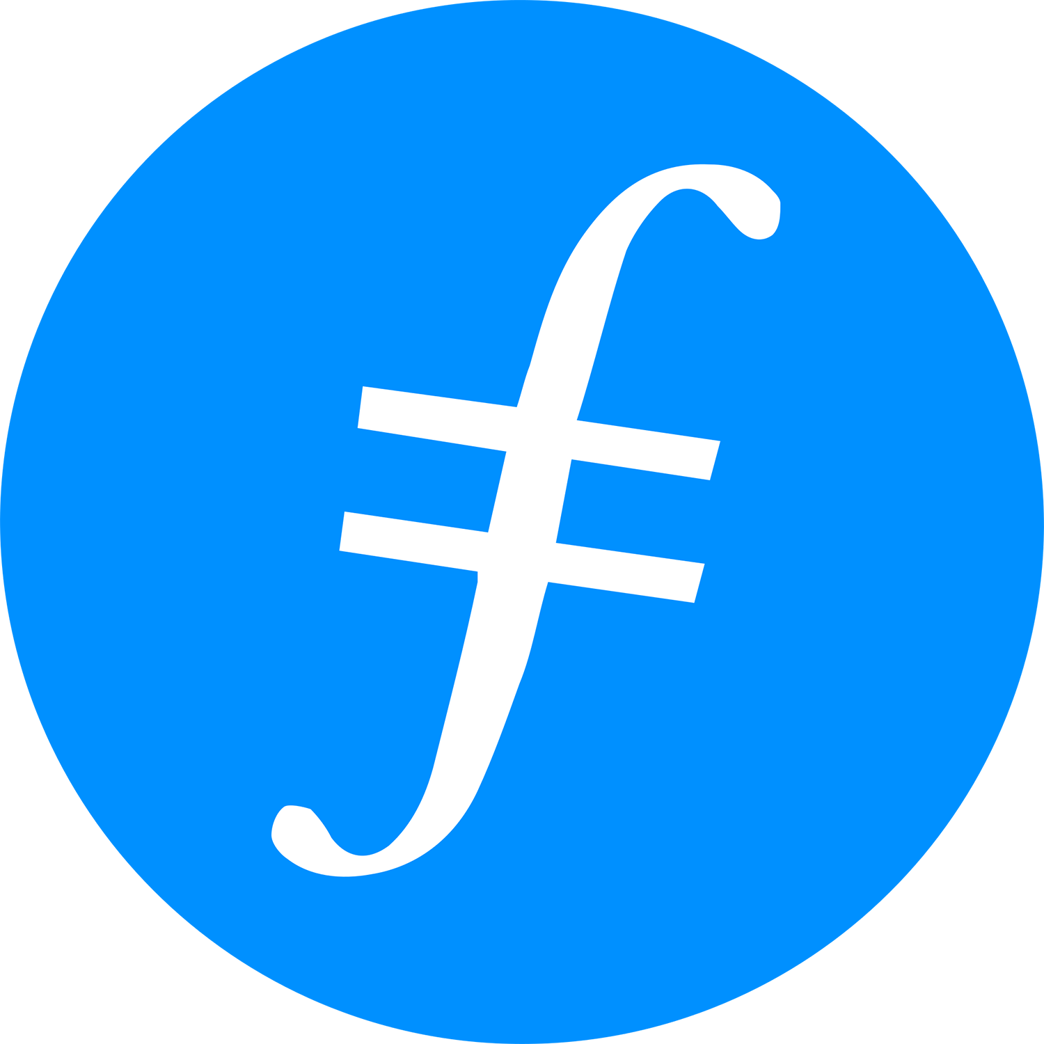 Filecoin logo icon - a blue circle with a lower-cased "f" with two strokes across the center, resembling a currency symbol.