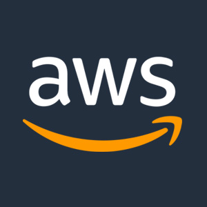 AWS logo with stylized arrow in black box Logo