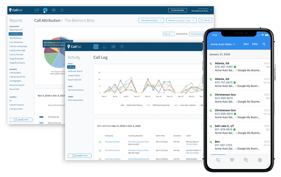 CallRail software screens in both desktop and mobile views. featured Image