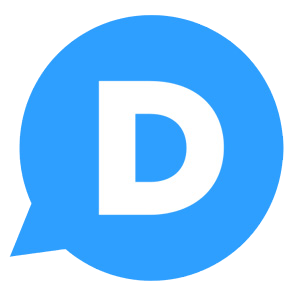 Disqus logo icon depicted as a light blue thought bubble with the Disqus font-type "D" in white  in the center.