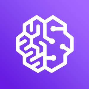 Icon of the Amazon Sagemaker AI product logo, featuring a purple box with a polymorphic blend and a line art image of a brain with computer circuits.