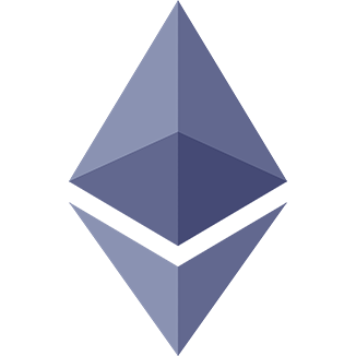 Ethereum logo icon as a gray geometric shape composed of two parts.