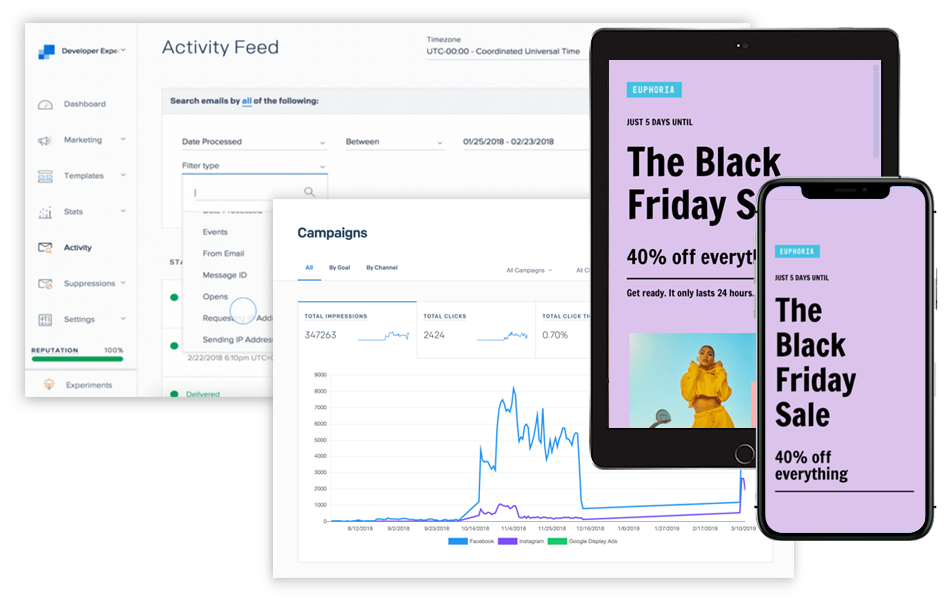 Composite of SendGrid software screenshots, including both desktop and mobile views. featured Image